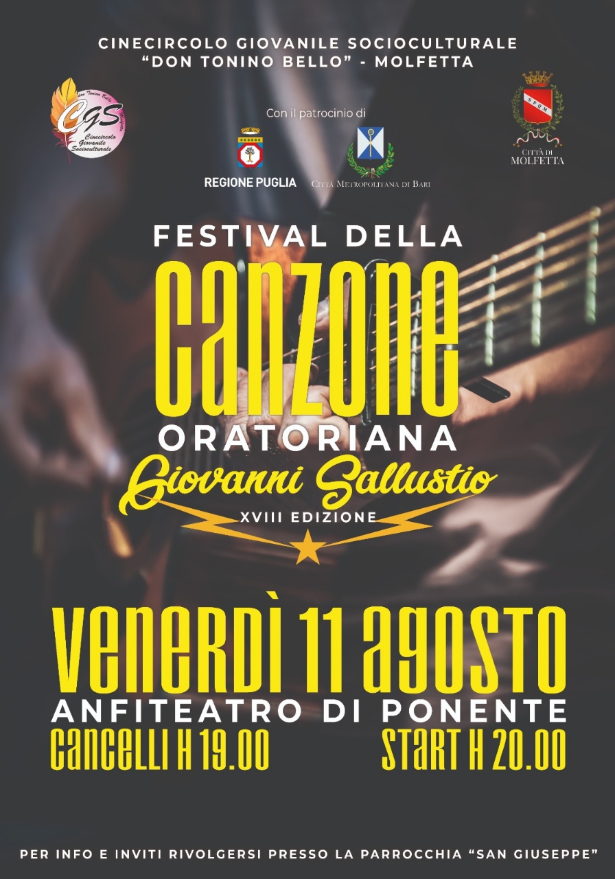 VENERD 11 AGOSTO ALLANFITEATRO DI PONENTE SI TERR LA XVIII EDIZIONE DEL FESTIVAL DELLA CANZONE ORATORIANA