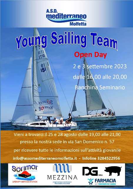 LASSOCIAZIONE MEDITERRANEO VELA MOLFETTA PROMUOVE DEGLI OPEN DAY PER AVVICINARSI AL MONDO DELLA VELA: YOUNG SAILING TEAM