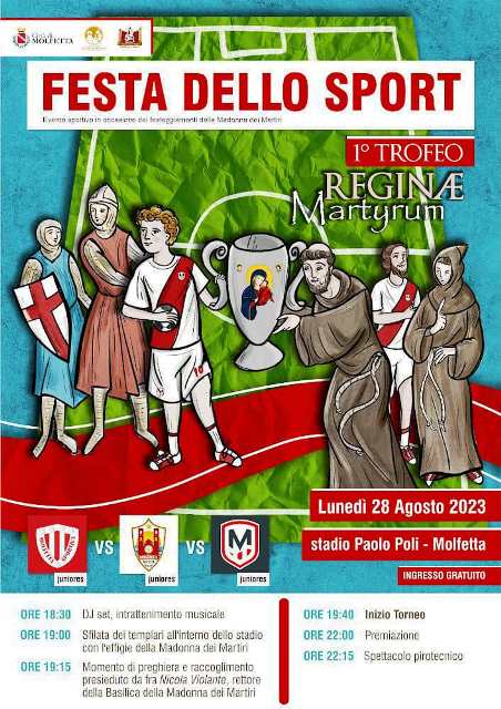 TRIANGOLARE DI CALCIO TRA LE SQUADRE JUNIORES DI MOLFETTA CALCIO, BORGOROSSO MOLFETTA E MOLFETTA SPORTIVA PER IL 1 TROFEO REGINAE MARTYRUM