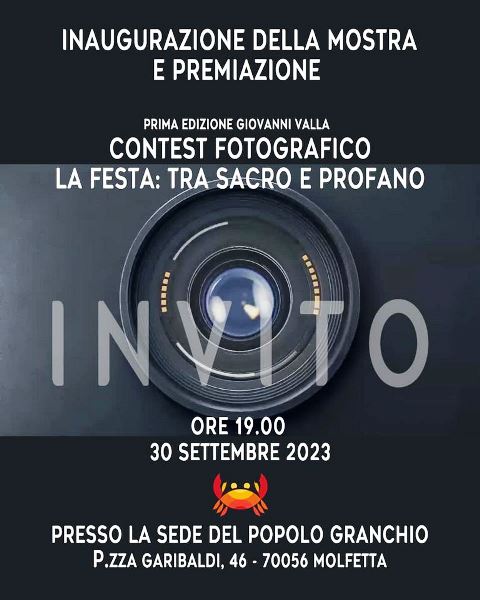 SABATO 30 SETTEMBRE INAUGURAZIONE E PREMIAZIONE DELLA I EDIZIONE PREMIO GIOVANNI VALLA LA FESTA: TRA SACRO E PROFANO