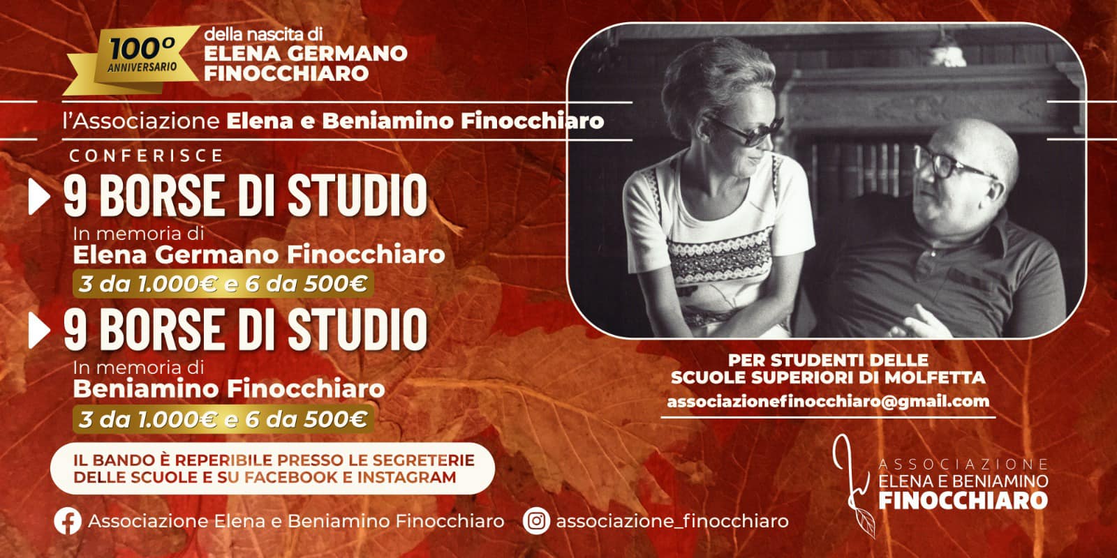 BORSE DI STUDIO PER GIOVANI STUDENTI DA PARTE DELL'ASSOCIAZIONE ELENA E BENIAMINO FINOCCHIARO