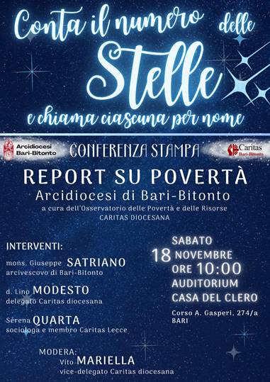 CONTA IL NUMERO DELLE STELLE E CHIAMA CIASCUNA PER NOME  IL REPORT SU POVERT ED ESCLUSIONE SOCIALE CHE SAR PRESENTATO A BARI SABATO 18 NOVEMBRE