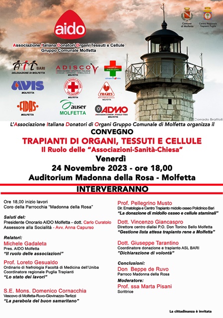 LAIDO MOLFETTA ORGANIZZA UN CONVEGNO SUL RUOLO DELLE ASSOCIAZIONI, SANIT E CHIESA NEI TRAPIANTI DI TESSUTI ED ORGANI