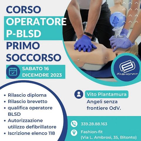 SI TERR A BITONTO UN CORSO DI OPERATORE P-BLSD PRIMO SOCCORSO LAICO CON ISTRUTTORI NAZIONALI ABILITATI