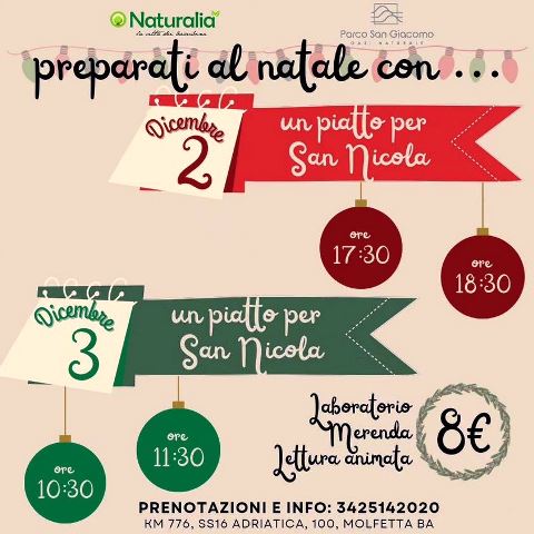 LASSOCIAZIONE NATURALIA LA CITTA' DEI BAMBINI PRESENTA IL LABORATORIO DEDICATO AI BAMBINI UN PIATTO PER SAN NICOLA