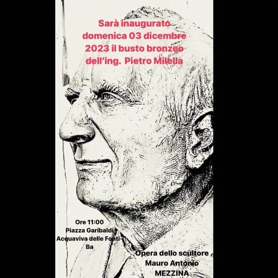 UN BUSTO DELLO SCULTORE MOLFETTESE MAURO ANTONIO MEZZINA SARA' INAUGURATO AD ACQUAVIVA