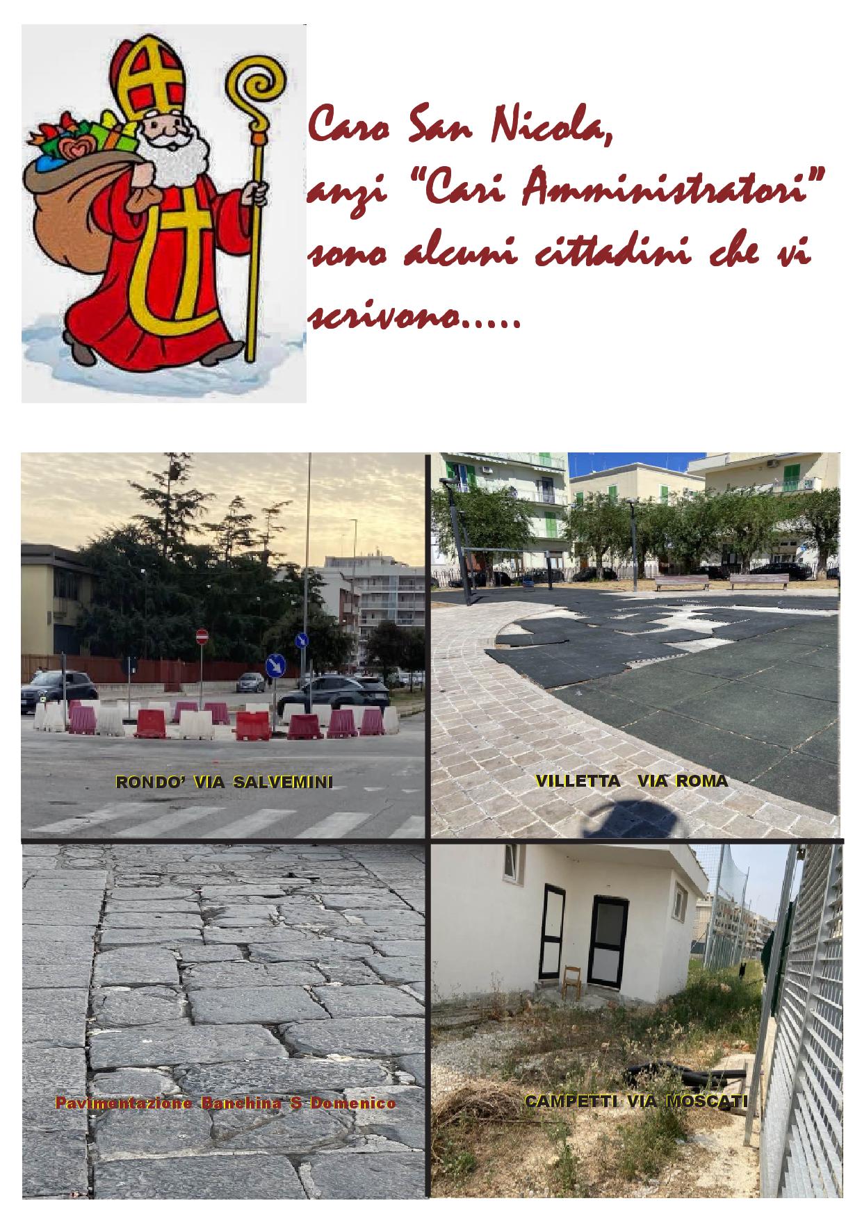 LA LETTERINA DI SAN NICOLA ALL'AMMINISTRAZIONE COMUNALE: NON FERMATE I LAVORI E LE OPERE PUBBLICHE
