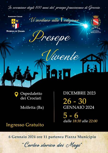 TORNA IL PRESEPE VIVENTE A MOLFETTA IN OCCASIONE DEGLI 800 ANNI DEL PRESEPE FRANCESCANO DI GRECCIO