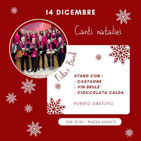 OGGI, GIOVED 14 DICEMBRE, APPUNTAMENTO IN VIA AMENTE, NEL CENTRO STORICO DI MOLFETTA, PER ASSISTERE ALLEVENTO CANTI NATALIZI A CURA DELLA FIDAS BAND