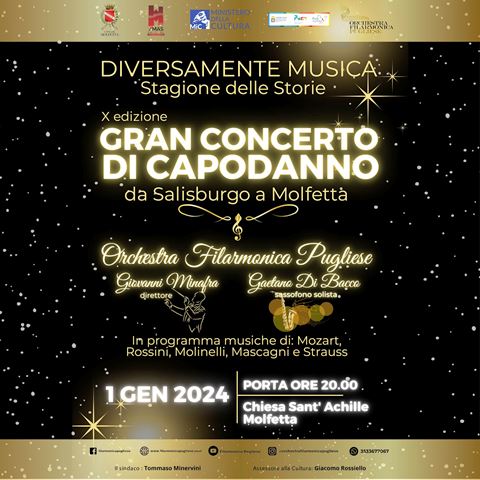 L'ORCHESTRA FILARMONICA PUGLIESE TERR IL GRAN CONCERTO DI CAPONDANNO, GIUNTO ALLA X EDIZIONE, LUNED PRIMO GENNAIO 2024 NELLA CHIESA DI SANTACHILLE