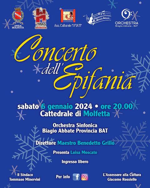 LORCHESTRA SINFONICA BIAGIO ABBATE ESEGUIR IL CONCERTO DELLEPIFANIA, SABATO 6 GENNAIO, PRESSO LA CATTEDRALE DI MOLFETTA