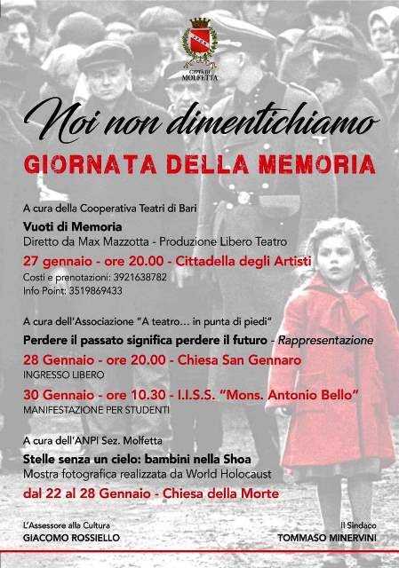 LE INIZIATIVE A MOLFETTA PER LA GIORNATA DELLA MEMORIA