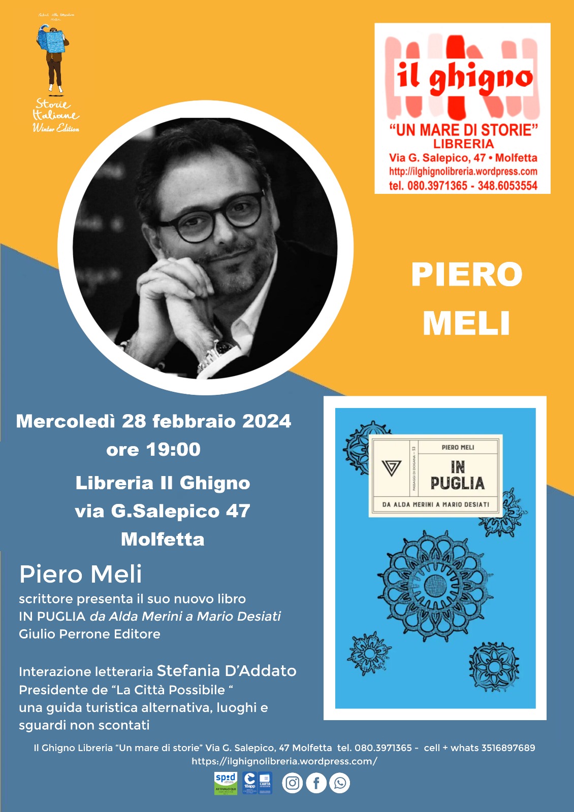 LO SCRITTORE PIERO MELI PRESENTA A MOLFETTA PRESSO IL GHIGNO LIBRERIA, PRIMA NAZIONALE, IL SUO NUOVO LIBRO 