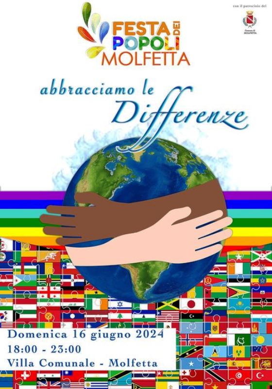 SI SVOLGER DOMENICA 16 GIUGNO LA TERZA EDIZIONE DELLA FESTA DEI POPOLI A MOLFETTA SUL TEMA ABBRACCIAMO LE DIFFERENZE