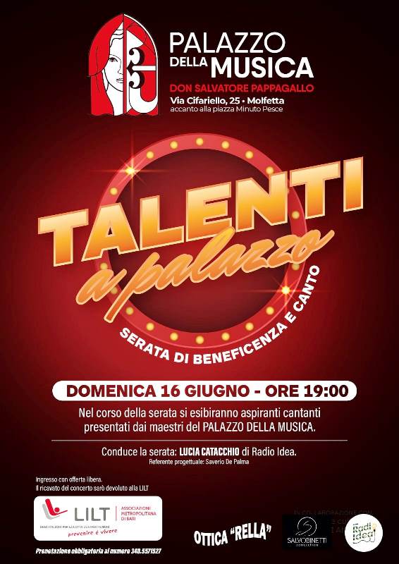 DOMENICA 16 GIUGNO AL PALAZZO DELLA MUSICA OMAGGIO MUSICALE A DON SALVATORE PAPPAGALLO, TALENTI IN PALAZZO, PER UNA SERATA DI BENEFICENZA E CANTO