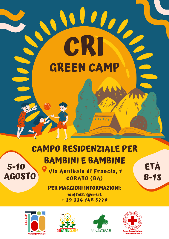 SI SVOLGER DAL 5 AL 10 AGOSTO IL CAMPO ESTIVO RESIDENZIALE CRI GREEN CAMP RIVOLTO AI MINORI DAGLI 8 AI 13 ANNI