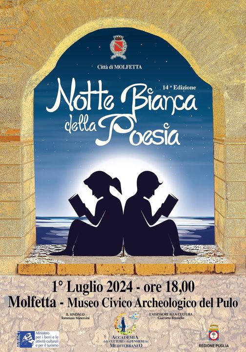 DOPPIO APPUNTAMENTO, DOMENICA 30 GIUGNO A GIOVINAZZO E LUNED 1 LUGLIO A MOLFETTA, CON LA QUATTORDICESIMA EDIZIONE DELLA NOTTE BIANCA DELLA POESIA
