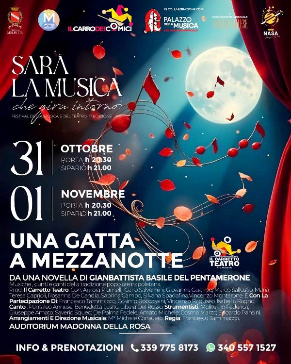 LO SPETTACOLO DEL CARRETTO TEATRO UNA GATTA A MEZZANOTTE CONCLUDE IL 1 FESTIVAL DELLA MUSICA E DEL TEATRO SAR LA MUSICA CHE GIRA INTORNO 