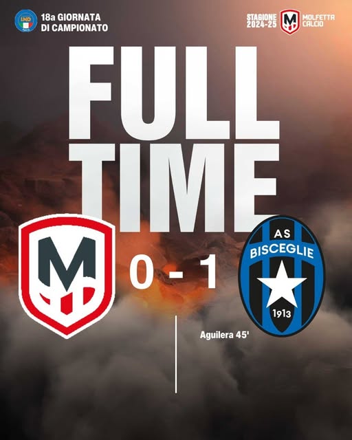 MOLFETTA CALCIO, PERDE IL DERBY CONTRO IL BISCEGLIE