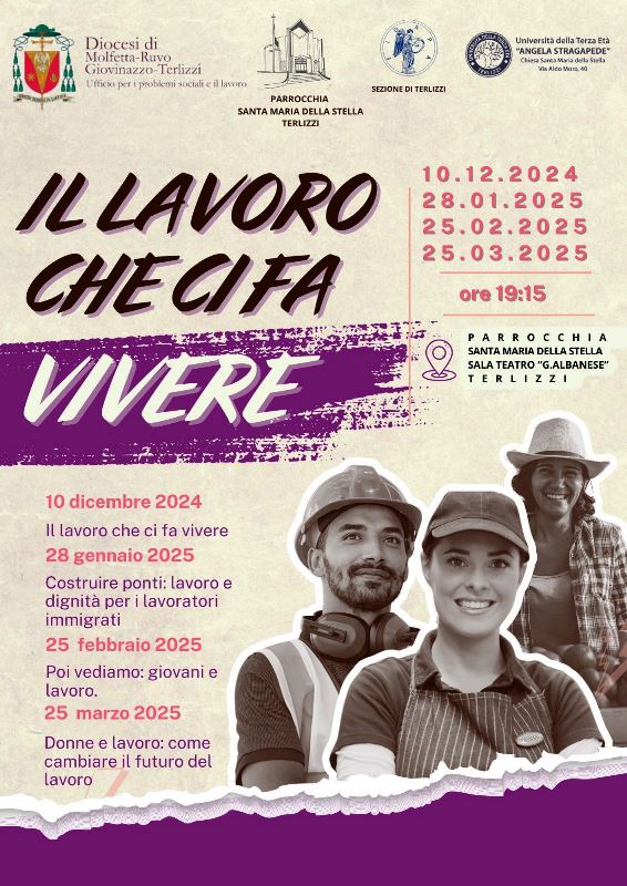 LUFFICIO PER LE COMUNICAZIONI SOCIALI DELLA DIOCESI DI MOLFETTA-RUVO-GIOVINAZZO-TERLIZZI PROPONE UN PERCORSO DI RIFLESSIONI SUL MONDO DEL LAVORO: 