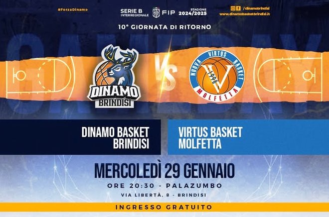 TURNO INFRASETTIMANALE PER LA DAI OPTICAL VIRTUS BASKET MOLFETTA CON LA DIFFICILE TRASFERTA A BRINDISI