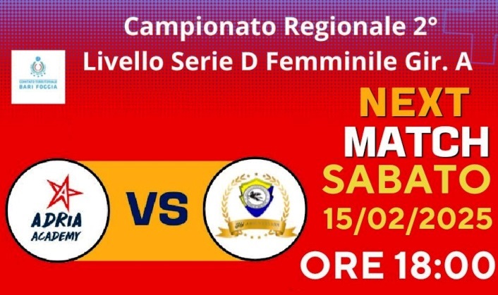 PRIMA TRASFERTA NEL GIRONE DI RITORNO DI SERIE D PER LASDAM PEGASO 93 MOLFETTA. QUESTA SERA, SABATO 15 FEBBRAIO, SFIDA CONTRO LA JUST BRITISH ADRIA ACADEMY