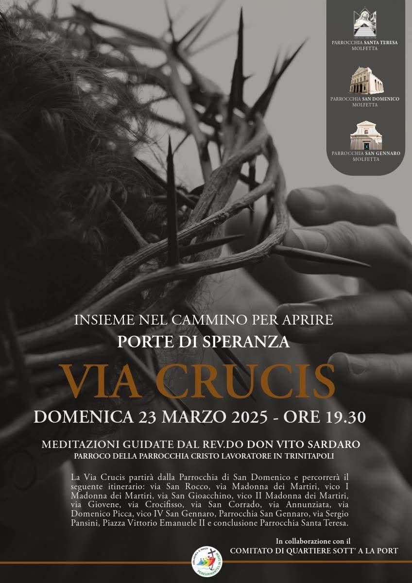 TRE COMUNITA' PARROCCHIALI, UNA SOLA VIA CRUCIS DOMENICA 23 MARZO