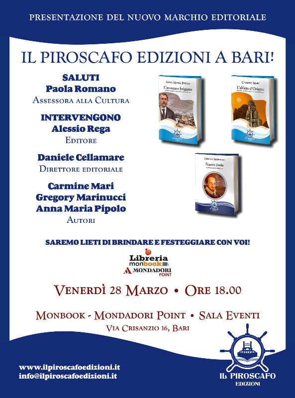 IL PIROSCAFO EDIZIONI SBARCA A BARI: VENERD 28 MARZO LA PRESENTAZIONE UFFICIALE