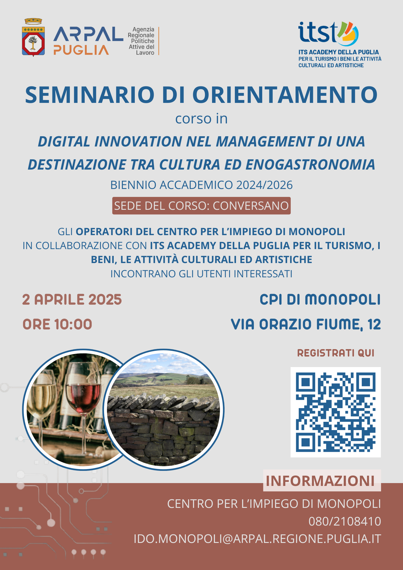 CENTRO IMPIEGO DI MONOPOLI: SEMINARIO DI ORIENTAMENTO ITS ACADEMY DELLA PUGLIA PER IL TURISMO, I BENI, LE ATTIVIT CULTURALI ED ARTISTICHE