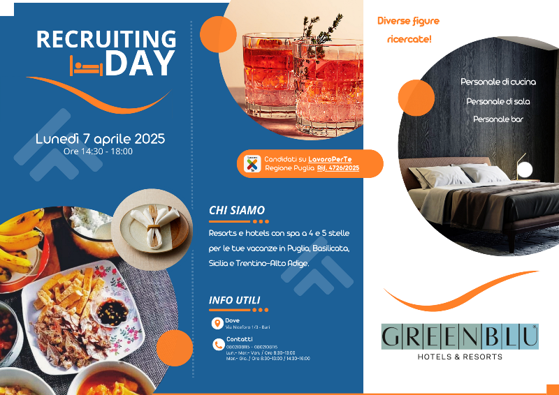 ARPAL PUGLIA: RECRUITING DAY A BARI PER CATENA ALBERGHIERA LEADER DEL SETTORE DELLA RICETTIVIT