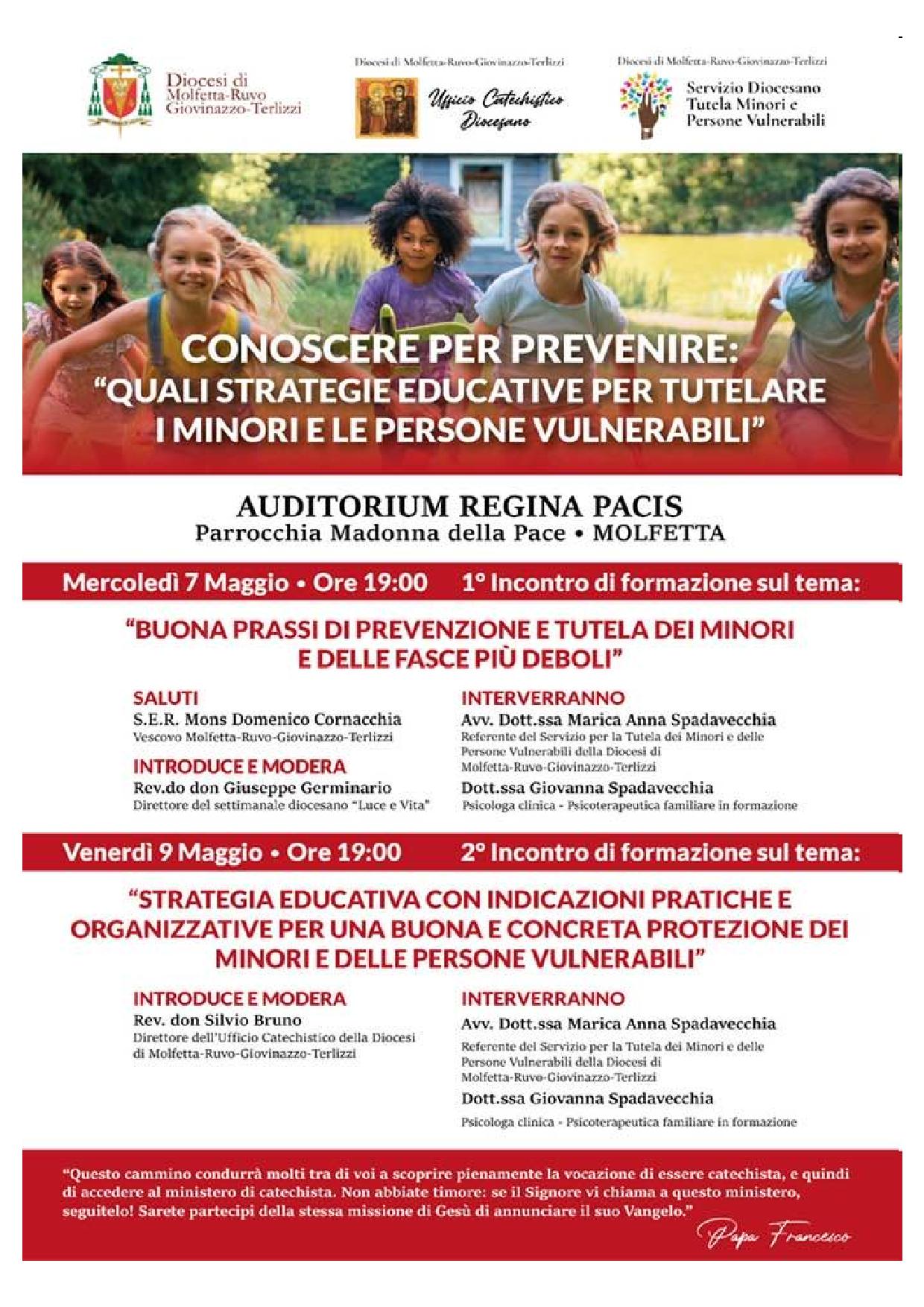 CONOSCERE PER PREVENIRE: QUALI STRATEGIE EDUCATIVE PER TUTELARE I MINORI E LE PERSONE VULNERABILI?.  IL TEMA CHE SAR TRATTATO IN DUE INCONTRI DI FORMAZIONE ORGANIZZATI DAL SERVIZIO DIOCESANO PER LA TUTELA DEI MINORI E DELLE PERSONE VULNERABILI