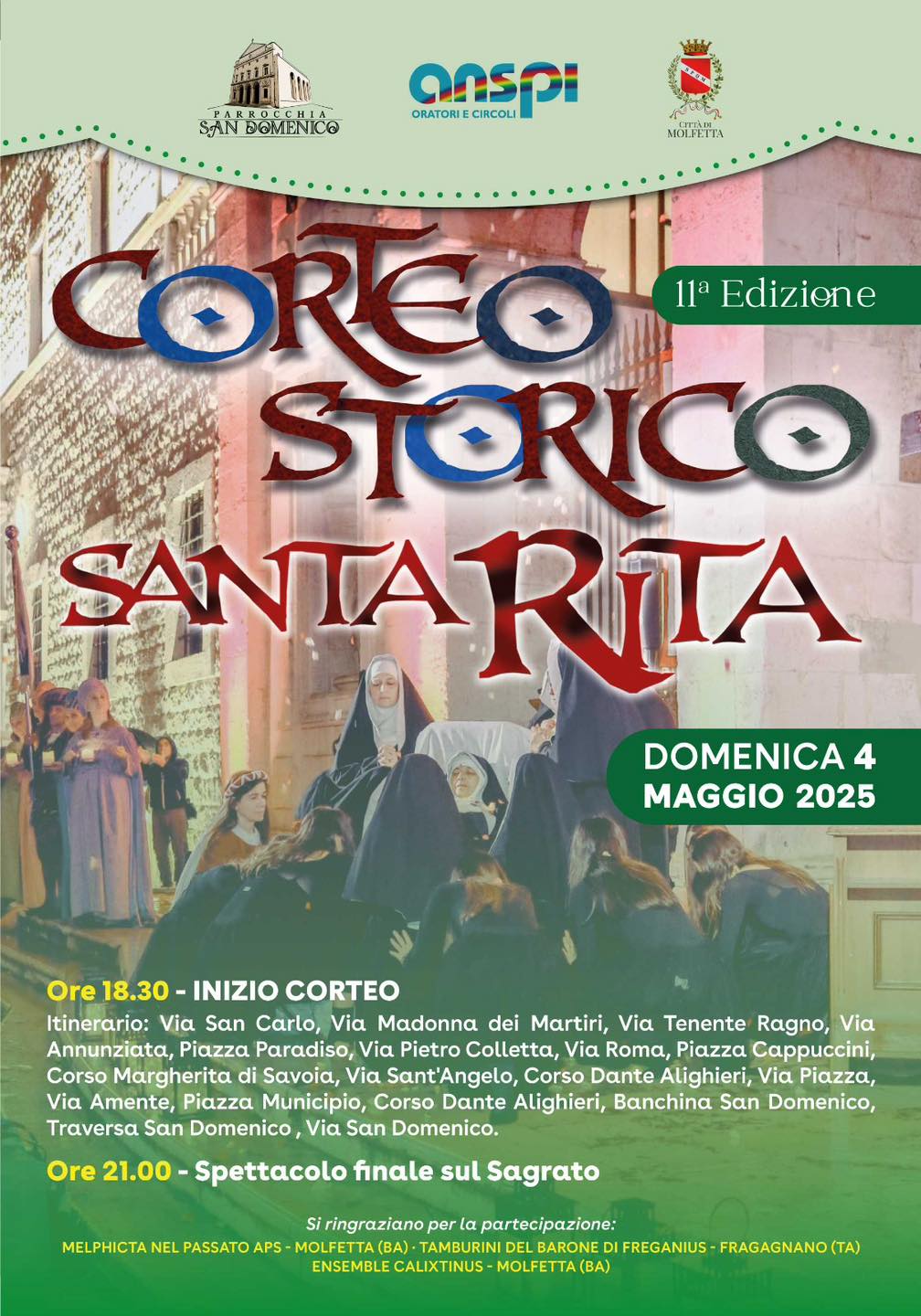 OGGI 4 MAGGIO IL CORTEO STORICO IN ONORE DI SANTA RITA DA CASCIA. VEDIAMO PROGRAMMA E PERCORSO