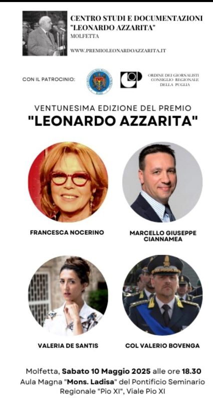 XXI EDIZIONE DEL PREMIO LEONARDO AZZARITA, TUTTO E' PRONTO PER UN EVENTO DAVVERO UNICO