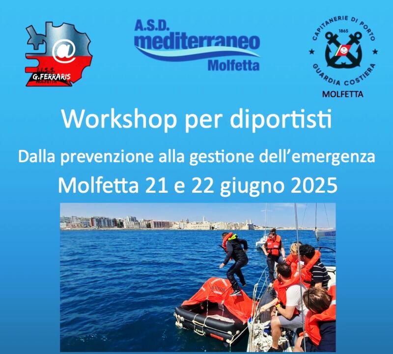 NEL PROSSIMO WEEKEND SI TERRÀ A MOLFETTA UN WORKSHOP SULLA SICUREZZA PER DIPORTISTI: DALLA PREVENZIONE ALLA GESTIONE DELL’EMERGENZA