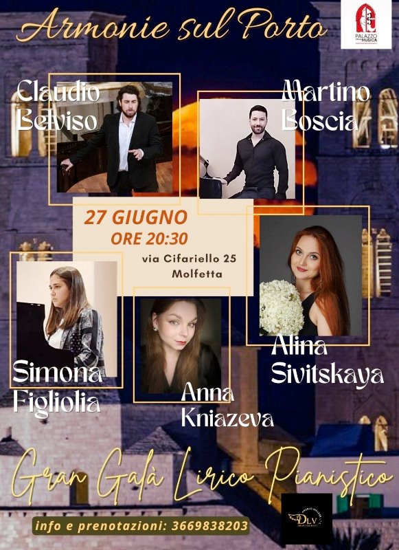 ULTIMO APPUNTAMENTO DELLA RASSEGNA ARMONIE SUL PORTO CON CINQUE TALENTI DECCEZIONE PER IL GRAN GAL LIRICO PIANISTICO 
