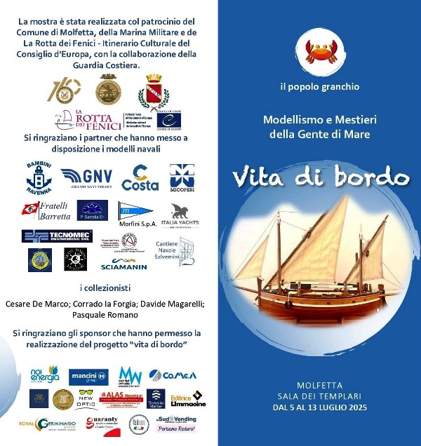 DAL 5 AL 13 LUGLIO PRESSO LA SALA DEI TEMPLARI SI TERR LA MOSTRA VITA DI BORDO: MODELLISMO E MESTIERI DELLA GENTE DI MARE
