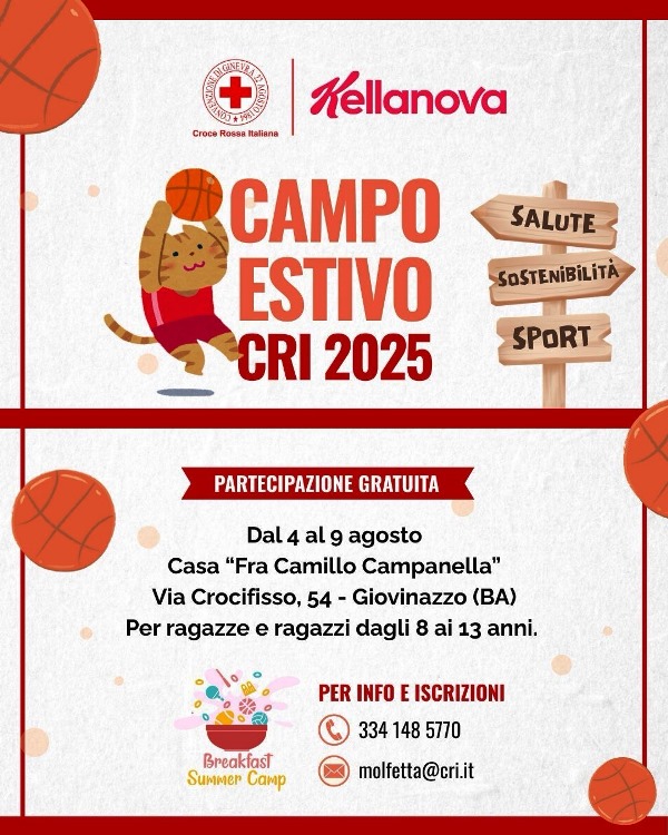APERTE LE ISCRIZIONI AL PROGETTO ESTIVO MOVE & MIND SUMMER CAMP GESTITO DALLA CROCE ROSSA ITALIANA COMITATO DI MOLFETTA