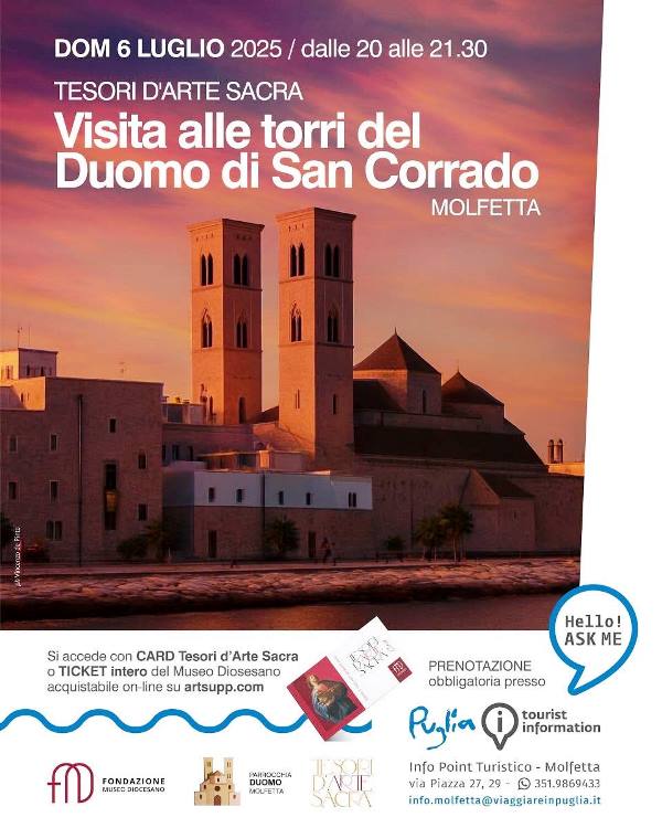 DOMENICA 6 LUGLIO UNA SERATA DA PASSARE ALLE TORRI DEL DUOMO DI SAN CORRADO A MOLFETTA