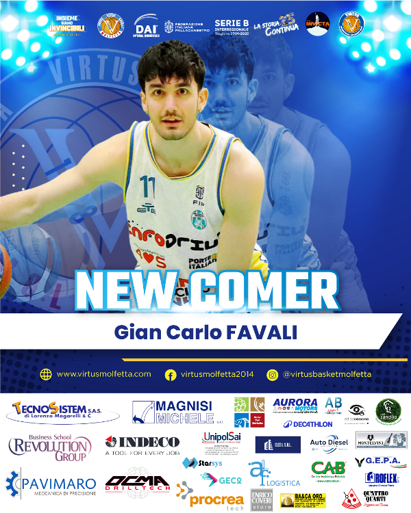 NUOVO ACQUISTO PER LA DAI OPTICAL VIRTUS BASKET MOLFETTA. ARRIVA IN BIANCOAZZURRO LALA GRANDE GIAN CARLO FAVALI
