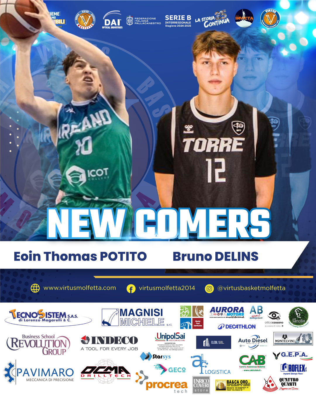 EOIN THOMAS POTITO E BRUNO DELINS SONO I DUE GIOVANISSIMI NUOVI INNESTI DELLA VIRTUS BASKET MOLFETTA