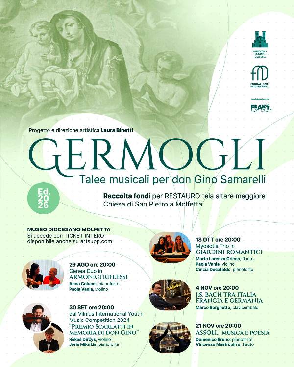 UNA RASSEGNA MUSICALE DEDICATA A DON GINO SAMARELLI PER RACCOGLIERE FONDI PER IL RECUPERO DELLA TELA DEL PITTORE MOLFETTESE SETTECENTESCO NICOLA PORTA