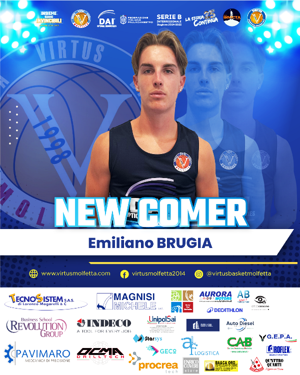 UN NUOVO INNESTO, EMILIANO BRUGIA, NEL ROSTER DELLA DAI OPTICAL VIRTUS BASKET MOLFETTA