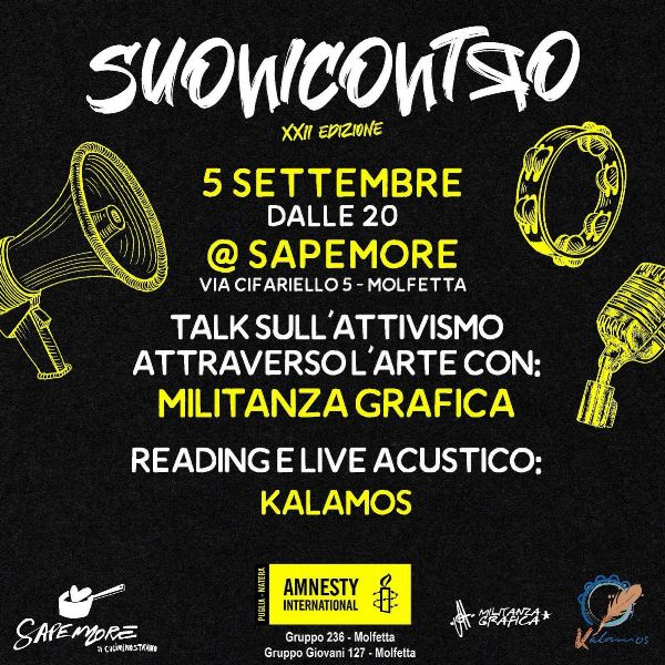 AMNESTY INTERNATIONAL PRESENTA LA XXII EDIZIONE DI SUONI CONTRO, LEVENTO ARTISTICO CHE ASSOCIA I DIRITTI UMANI ALLARTE