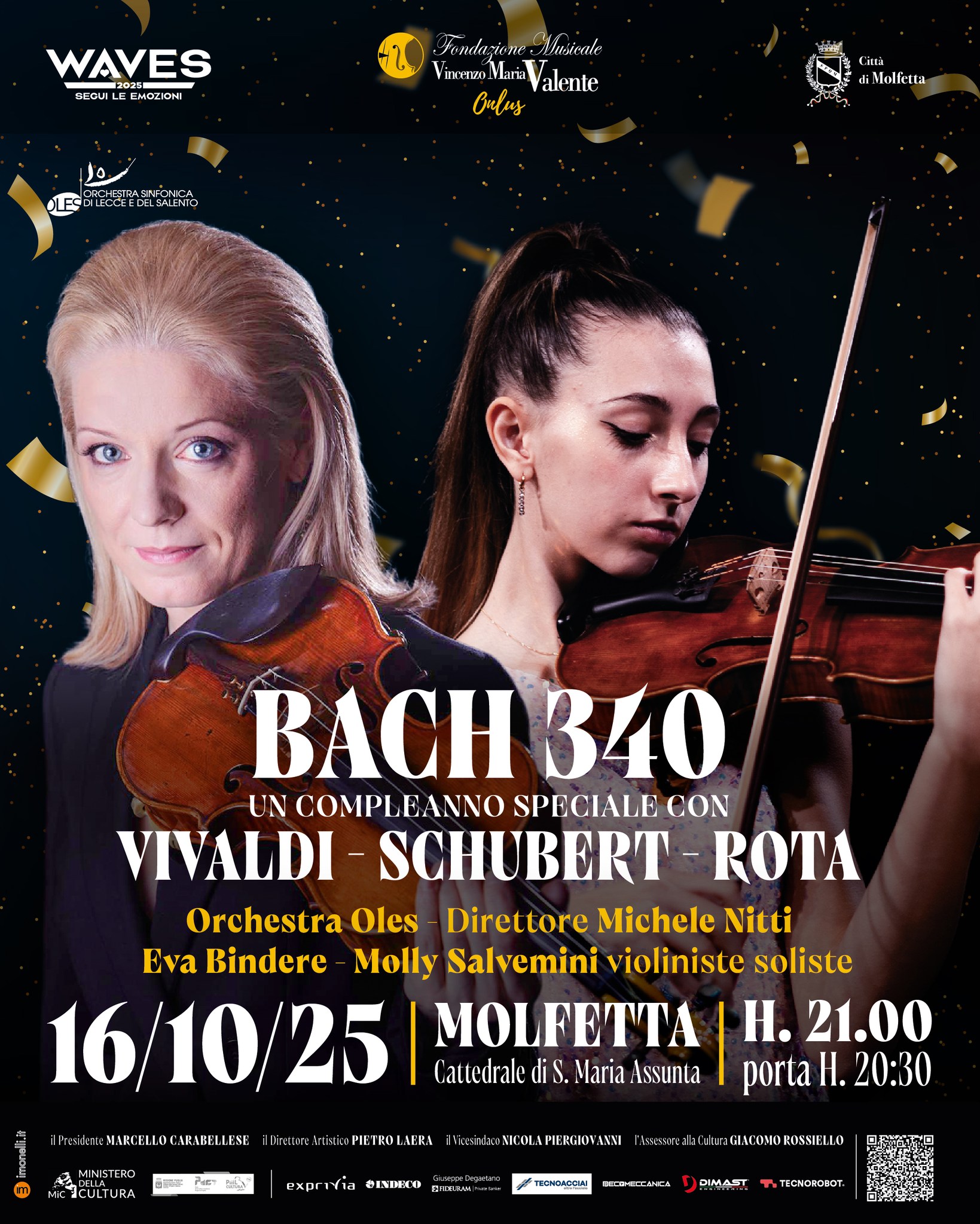 LA FONDAZIONE VALENTE CELEBRA I 340 ANNI DALLA NASCITA DEL GRANDE  JOHANN SEBASTIAN BACH CON UN CONCERTO DEI TALENTI DEL VIOLINO EVA BINDERE E MOLLY SALVEMINI