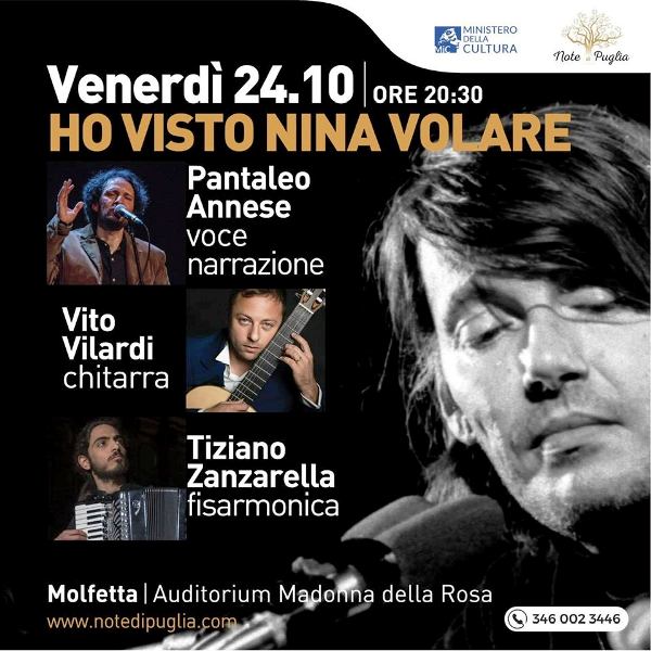 PANTALEO ANNESE, VITO VILARDI E TIZIANO ZANZARELLA SARANNO I PROTAGONISTI DI UN CONCERTO DEDICATO A FABRIZIO DE ANDR: HO VISTO NINA VOLARE