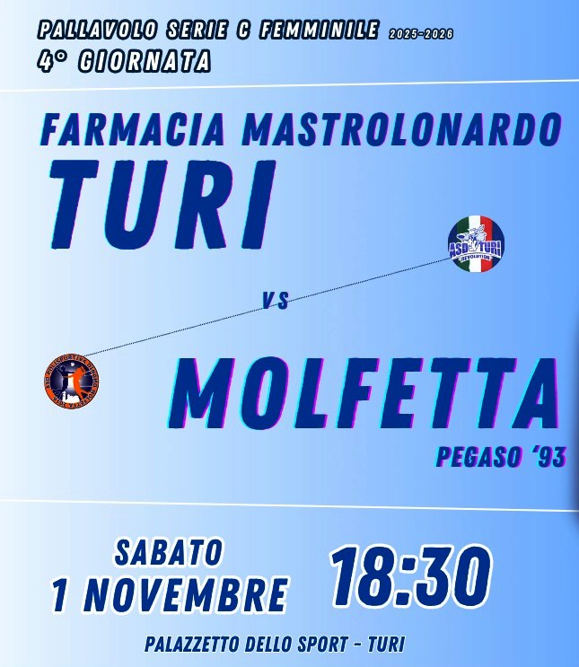 TRASFERTA A TURI PER LASDAM PEGASO 93 MOLFETTA NELLA QUARTA GIORNATA DEL CAMPIONATO DI PALLAVOLO FEMMINILE DI SERIE C