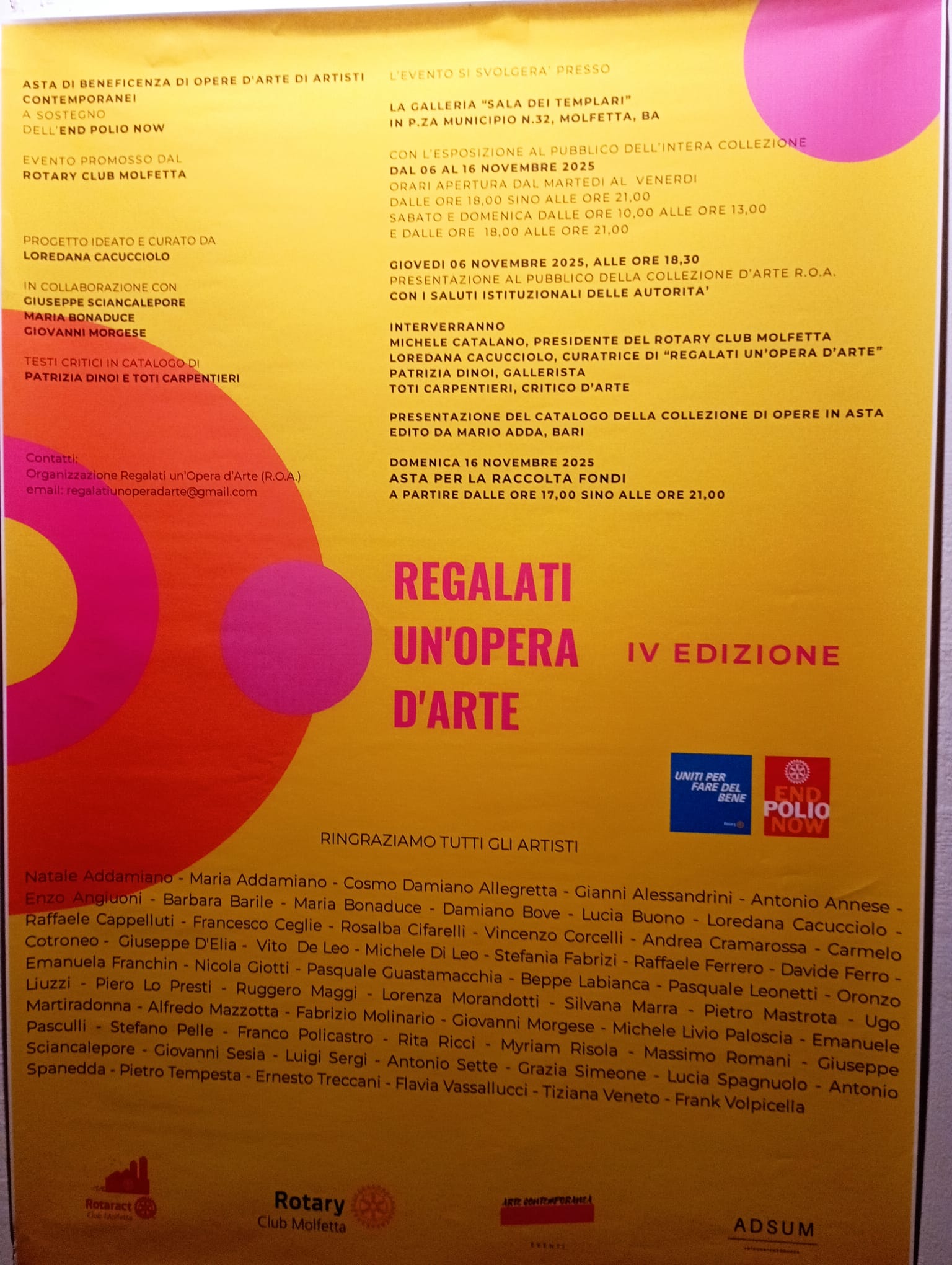 QUESTA SERA, L'ASTA DEL ROTARY CLUB MOLFETTA PER LA LOTTA ALLA POLIOMELITE.