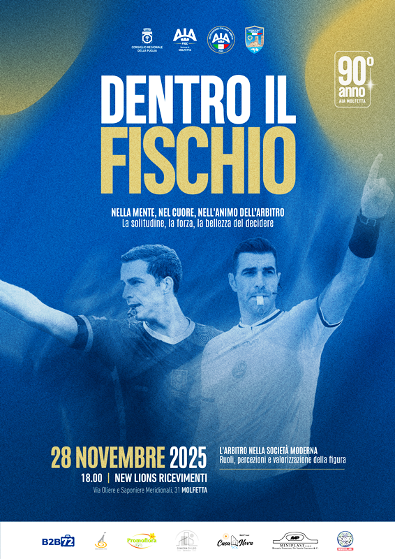 LA SEZIONE ARBITRALE DELLAIA MOLFETTA CELEBRA IL SUO 90ESIMO ANNIVERSARIO VENERD 28 NOVEMBRE A MOLFETTA
