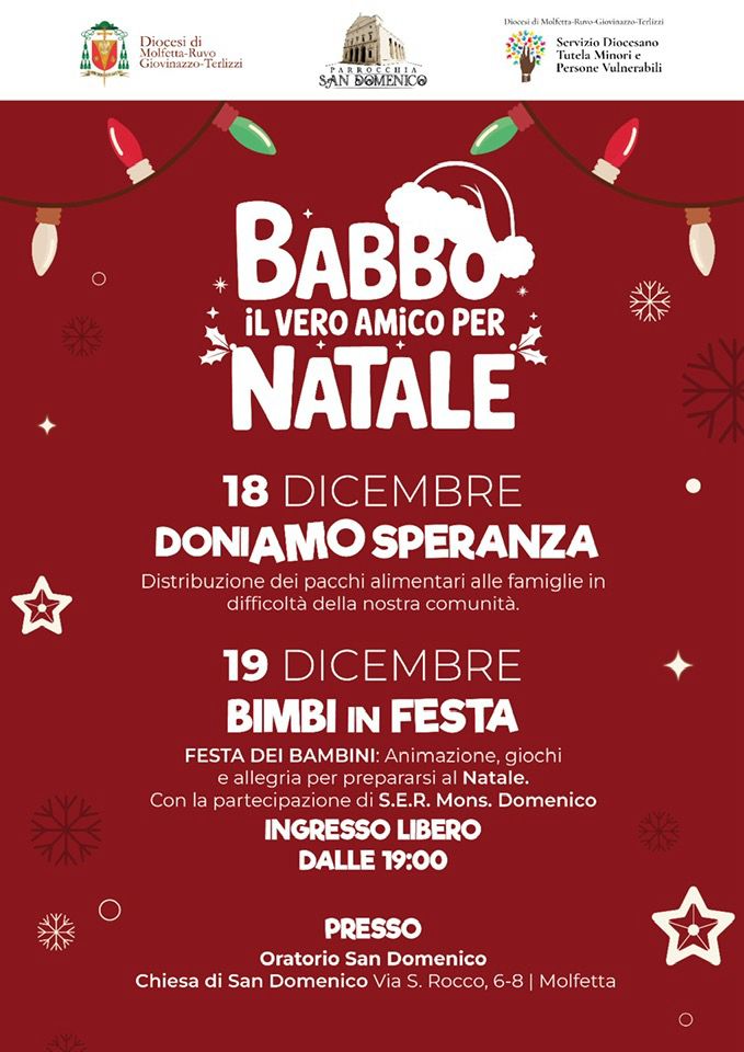 LA DIOCESI DI MOLFETTA CELEBRA IL NATALE CON DUE EVENTI DI SOLIDARIET E GIOIA PER FAMIGLIE E BAMBINI