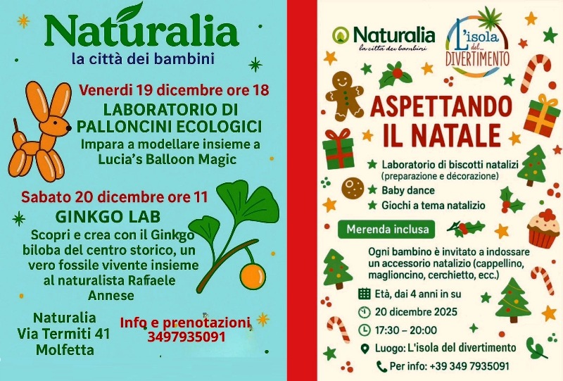 UN WEEKEND DEDICATO AI BAMBINI E AL NATALE GRAZIE ALLE ATTIVIT� LABORATORIALI DI NATURALIA LA CITTA' DEI BAMBINI